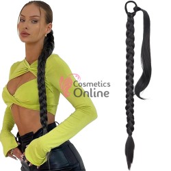 Extensie de par coada dreapta cu elastic de impletit 80 cm cod Q801B Brunet